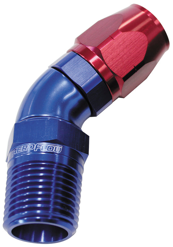45 deg Male NPT Full Flow Swivel Hose End Aeroflow